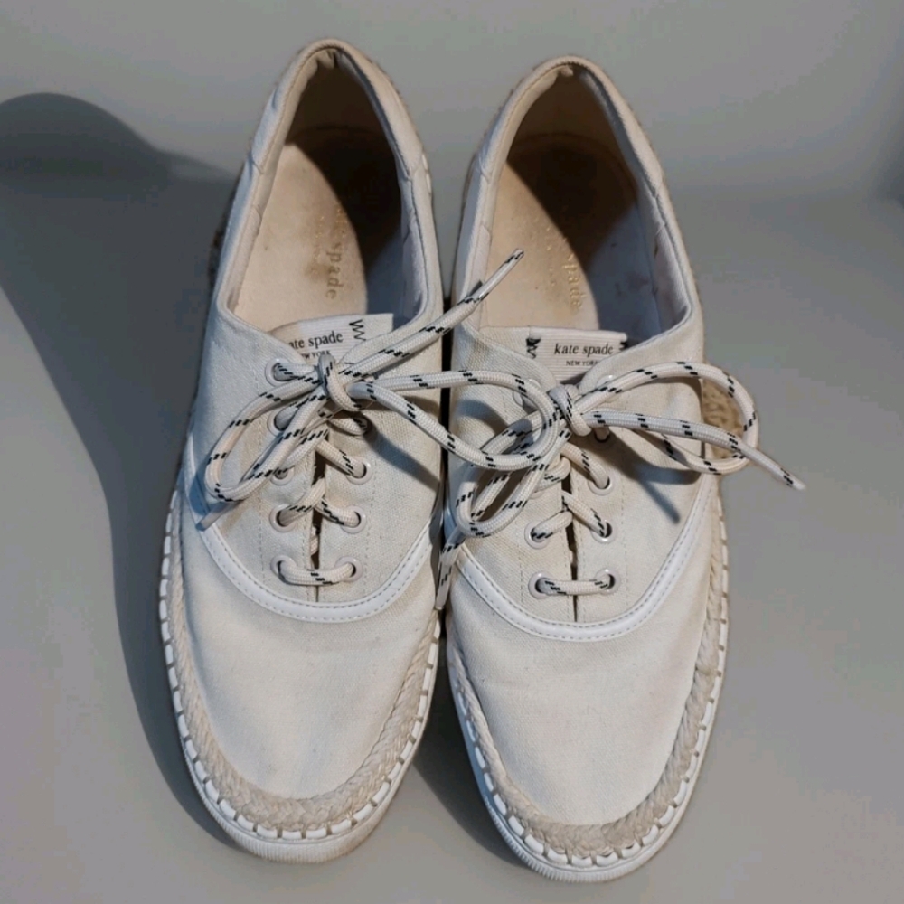 Kate Spade Pre Loved Boat Canvas Sneakers With Espadrille Trim/Fancy Laces Sz 9